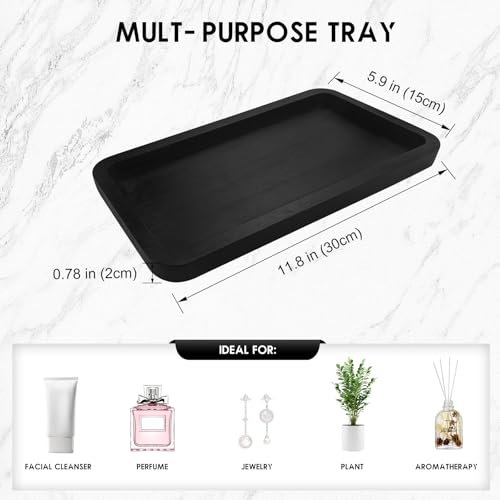 Image of Bamboo Vanity Bathroom Tray for Counter, Bamboo Tray for Bathroom, Toilet Tank, Perfume 11.8L x 5.9W x 0.8H inch (Black)