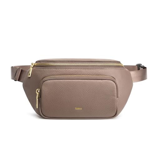 Kattee Fanny Packs for Women, Leather Crossbody Bags for Women Trendy, Small Belt Bag,Fashion Waist Packs with RFID Blocking, Khaki