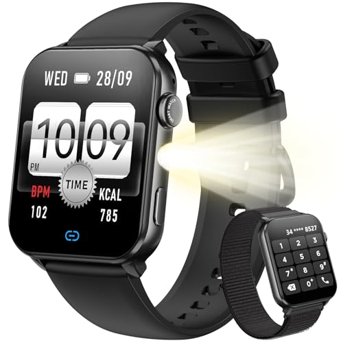 Blackview Montre Connectée Femme Homme, Torche Intégrée, Appel Bluetooth Podomètre Cardiofréquencemètre Oxymètre, Étanchéité IP68, Cycle Menstruel, Analyse du Sommeil, pour Android et iOS (Noire)