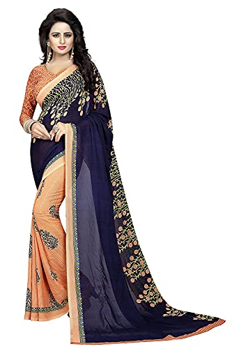 Sari Kanchipuram en crêpe bleu marine avec chemisier non cousu pour femme Aashita Creations 1185