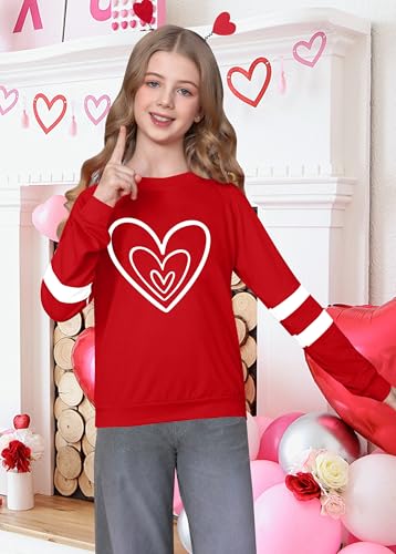 Image of LAZYCHILD Kids Valentine Shirt Girls Valentines Day Shirts Heart Graphic Long Sleeve Striped Tee Tops 5-14 Years
