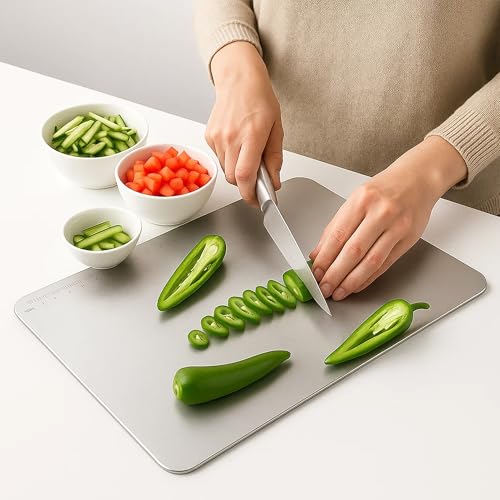 Image of Sulfar Premium Stainless Steel Chopping Board - Large Size for Kitchen, Anti-Bacterial