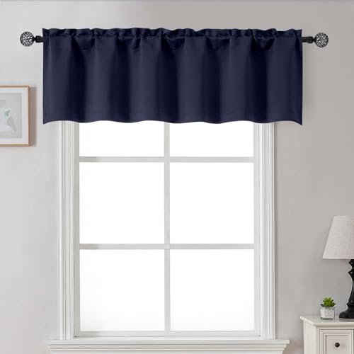 Gwine Navy Blue Valance for Windows Small Blackout Valance Kitchen Curtains for Bathroom Basement Modern Rod Pocket Thermal Insulated Window Treatment 60 Wx14 L 1 Piece