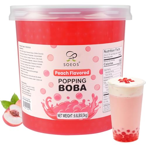 Soeos Peach Popping Boba, 6.6 lbs (3kg), Bursting Peach Flavor