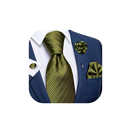 Image of DiBanGu Silk Ties for Men Necktie and Lapel Pin Brooch Set Formal Woven Paisley Plaid Striped Solid Tie Wedding Party