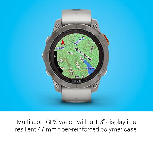 Image of Garmin Fenix 7 Pro Sapphire Solar, Silver Titanium with Fog Gray Silicone Band