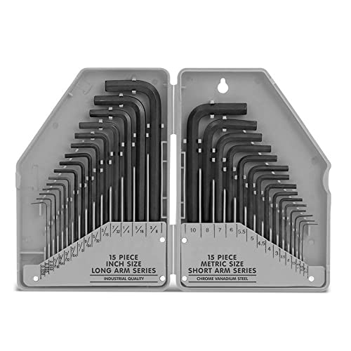 Juego de 30 llaves Allen, juego de llaves Allen hexagonales métricas e imperiales con brazo corto y largo (0.7-10 mm) y (0.028-3/8 pulgadas), juego de llaves hexagonales para montar muebles de paquete