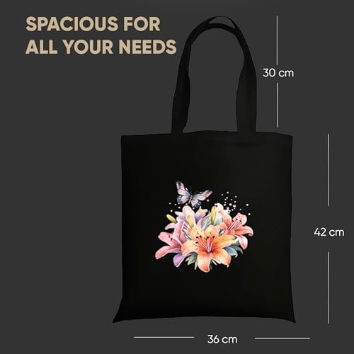 Image of STRUTT Foldable Canvas Tote Bag for Women, Tote Bag for College Girls,100% Organic Cotton Reusable Shopping Bag for Grocery, Eco-Friendly Multi-Purpose Bag for Travel & Daily Use - Floral