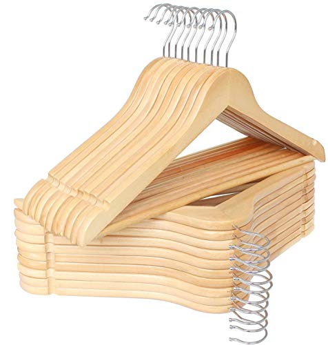 Image of Wooden Hanger Premium Wood with 360 Swivel Hook and Precisely Cut Notches for Dress Clothes, Coats, Jackets, Pants, Shirts, Skirts Hanger (Natural Hanger, 30)