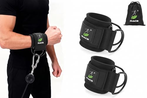 Image of RACE Wrist Cuff Straps with Dual D-Rings - Secure & Comfortable Support for Cable Machine Workouts, Lateral Raises, Arm Strength Training, and Triceps Exercises