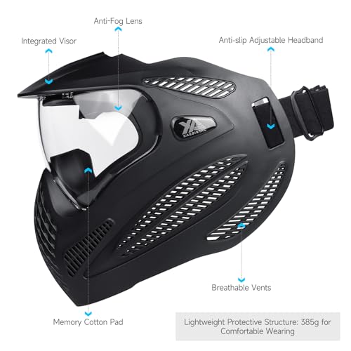 Image of Xaegistac Paintball Mask-Intergrated Sun Visor Airsoft Mask | Airsoft Mask with Wide Field of View, Anti Fog, Adjustable Headband for Paintball, Airsoft