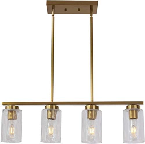 TODOLUZ 4 Light Brushed Brass Modern Dining Room Chandelier Fixture Hanging Lighting with Cylinder Glass for Kitchen Bedroom