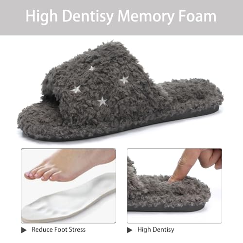 Image of GOEWY Fuzzy Open Toe Slippers for Women Indoor Cozy Memory Foam Slip On House Slides Shoes Gifts for Womens Her Mom