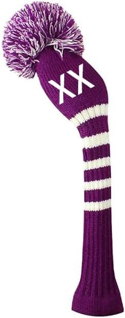 Scott Edward 1 Piece Driver Wood（460cc) Knit Golf Head Cover, Customized Numbers/Letters, Such as 1, 3, 5, S, L,Single Side,Purple Stripe