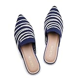 Tilocow Knit Mules for Women Flats Pointed Toe Blue Ballet Flat Womens Slip On Slides Walking Shoes