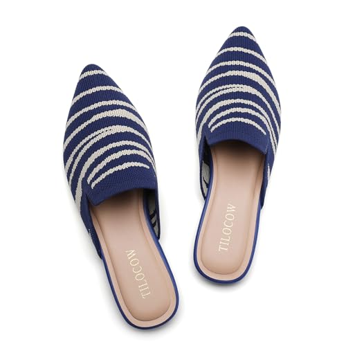 Image of Tilocow Knit Mules Office Slip on Loafers Business Casual Flats for Women