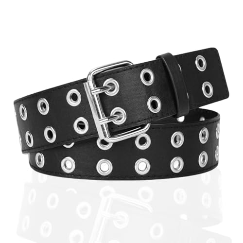 EYWILYWI Ceinture Cloutée à Double Trou, Ceinture Punk Gothique en Cuir Synthétique, Unisexe pour Femme Homme Jeans Pantalons (L)