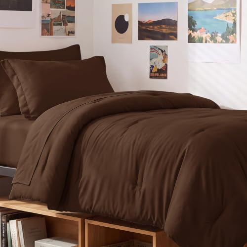 CozyLux Twin XL Comforter Set Brown, 5 Pieces Bed in a Bag