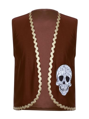 Choomomo Kids Skull Print Pirate Vest Sleeveless Gold Trim Dress Waistcoat for Boys Girls Stage Play3