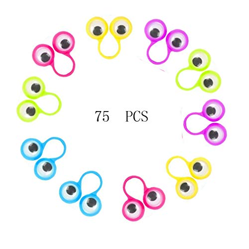 Haiabei 75 Pcs Eye Finger Puppets Googly Eyes Rings Eyeball Ring Party Favor Toys for Kids,Color Random