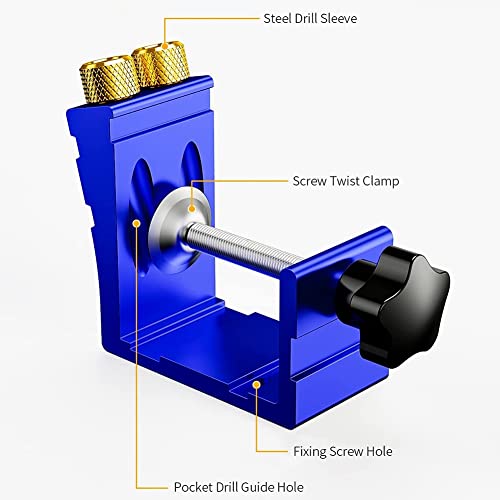 TEITEYER 1 Set Pocket Hole Jig Kit Pocket Hole Drill Guide Jig Set for 15° Angled Holes, for Woodworking Angle Drilling Holes A - Image 4