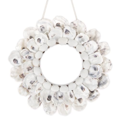 Oyster Shell Wreath - Handmade Sea Shell Beach Wreath, Coastal Style Christmas Decor Wreaths for Home Decor, Door, Window, Kitchen Cabinet, Chair and Wall