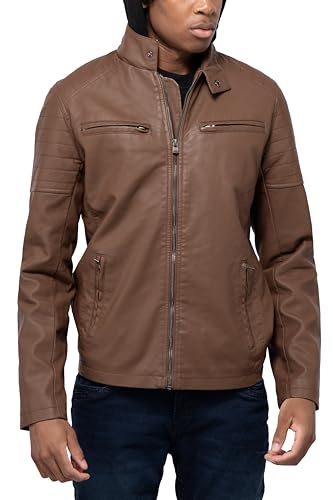 Image of X-Ray Men's Slim Fit Faux-Leather Moto Jacket with Removable Hood