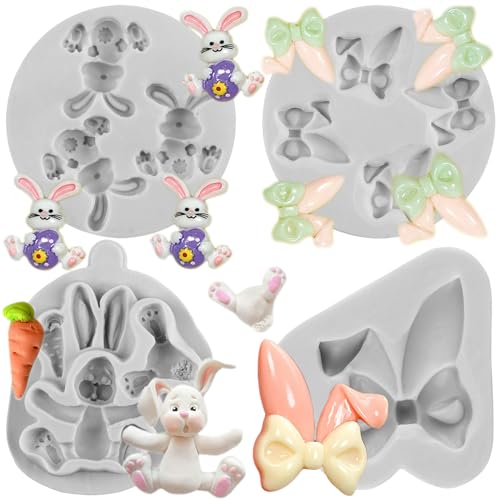 MINFEIDMS Easter Rabbit Silicone Mold Bunny Ears Chocolate Fondant Molds For Cake Decorating Cupcake...