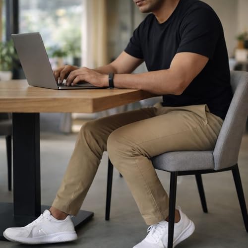 Image of Men's Chinos Stretchable Trousers with Expandable Waist - Lycra Cotton Blend Formal Casual Pants | Skin Friendly Solid Regular Fit