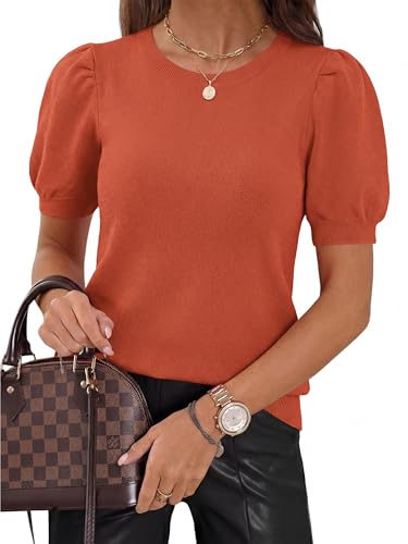 Image of PRETTYGARDEN Womens Sweaters Spring 2026 Summer Puff Short Sleeve Sweater Trendy Cute Knit Work Blouses Business Casual Tops