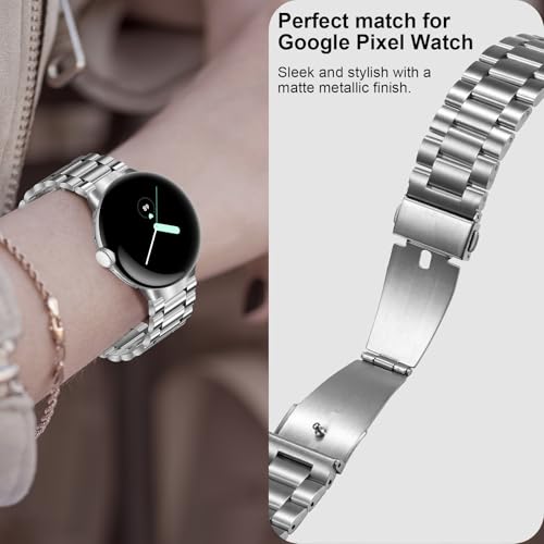 Image of Yeahxing Metal Band for Pixel-Watch 3 45mm 41mm - Stainless Steel Bands for Google Pixel Watch 4 /3 /2 /1 2025, Adjustable Wristband for Men Women