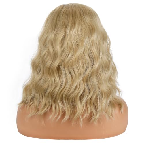 Image of BERON Blonde Wigs for Women Short Curly Wavy Wig Girls Dirty Blonde Shoulder Length Body Heat Resistant Synthetic Hair Wig for Cosplay Party or Daily