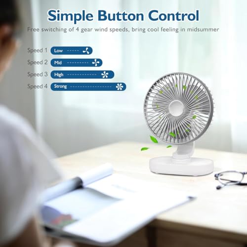 Image of TEKCOOL 4000mAh Rechargeable Desk Fan, Portable Table Fan,USB Fan, USB Battery Powered Quiet Personal Fan,4 Speed for Home Office Travel(Silver)