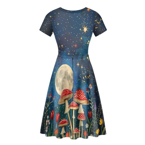 Image of HUGS IDEA Womens Puffy Swing Midi Dress Round Neck Short Sleeve Party A-Line Dresses
