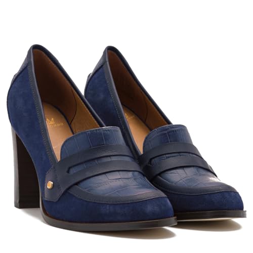 Image of MOOMMO Women Chunky Block Heel Pumps Closed Round Toe Slip On Oxford Loafers Shoes High Heels Snakeskin Work Pump Suede Loafer for Office Ladies Classic Formal Business Professional Fall 4-13 M US