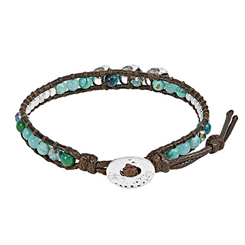 Aeravida Three Menacing Skulls Simulated Turquoise & Malachite & Fashion Crystal Link Bracelet | Classic Handmade Jewelry For Women | Handmade Simulated Turquoise Bracelet | Bohemian Gifts For Women | Statement Bracelet | Boho Jewelry #TOP2