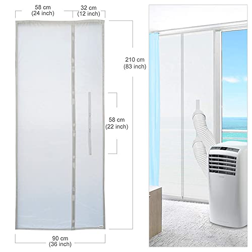 90x210CM Türabdichtung für Mobile Klimageräte, Klimaanlagen, Wäschetrockner, Ablufttrockner, Hot Air Stop mit Reißverschluss Balkontüren Fensterabdichtung