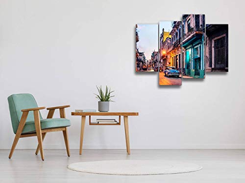Old American Car On Street At Dusk, Havana, Cuba Canvas Wall Art Hanging Paintings Modern Artwork Abstract Picture Prints Home Decoration Gift Unique Designed Framed 4 Panel #TOP2