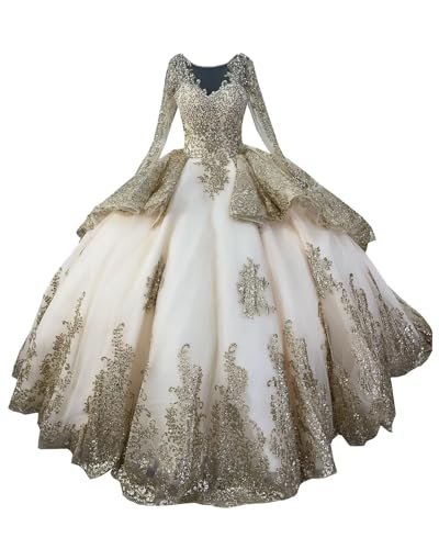 Pearls Designer Princess Designer Ball Gown Sweet 15 16 XV Dresses Quinceanera Mexican Charro Style Gold Embellishment Lace Long Sleeves Ivory 12