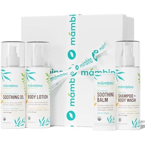 Mambino Organics Baby Arrival Essential Care Gift Set - New & Improved - Cruelty Free, Vegan & Non-GMO 4pc Set - Shampoo, Lotion, Soothing Oil & Balm - Best Gift for New Moms & Baby Cover