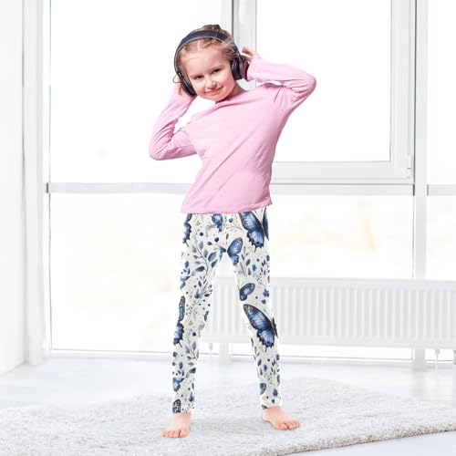 Boccsty Blue Butterflies Plant Girls Leggings Kids Yoga Pants Dance Active Tights 4T4