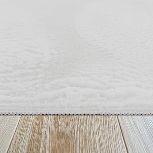 TT Home Wohnzimmer Teppich Hochflor Langflor Kunstfell Weich Modern Unifarben Flauschig, Farbe:Weiß, Größe:160 cm Rund