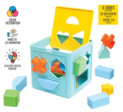 Image of Amazon Brand - Jam & Honey Stacking Toys Learning Toy for Kids Age 12+ Months | Sorting & Stacker Game for Kids | 6 Rings & 20 Shapes | Multicolour Toy | Shape Sorter with Stacking,26 Pcs