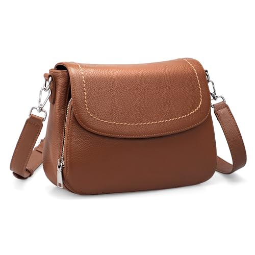 befen Genuine Leather Crossbody Purses for Women Anti Theft Medium Women's Saddle Bags Cross Body Purse with RFID Wallet for Travel Cognac Brown