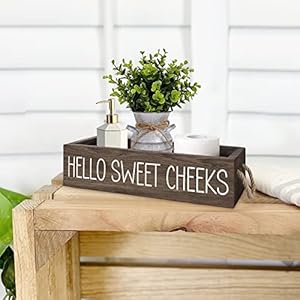 TEOUIOS Hello Sweet Cheeks Bathroom Decor, Toilet Paper Storage Basket with Rope Handle, Funny Sweet Cheeks Toilet Paper Holder 2 Sides, Nice Bath Decor for Shelves Brown Wood Box Bathroom Organizer TEOUIOS Hello Sweet Cheeks Bathroom Decor Toilet Paper Storage Basket with Rope Handle Funny Sweet Cheeks Toilet Paper Holder 2 Sides Nice Bath Decor for Shelves Brown Wood Box Bathroom Organizer