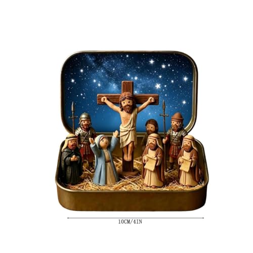 2 PCS Mini Jesus Figures Christmas Nativity in a Tin Box Nativity Scene - image 2
