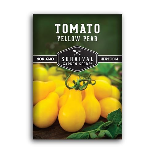 Yellow Pear Tomato Seeds for Planting - Heirloom Indeterminate Variety - Prolific Clusters of Sweet Pear-Shaped Yellow Cherry Tomatoes, High Yield, Non-GMO - Survival Garden Seeds (1 Pack)