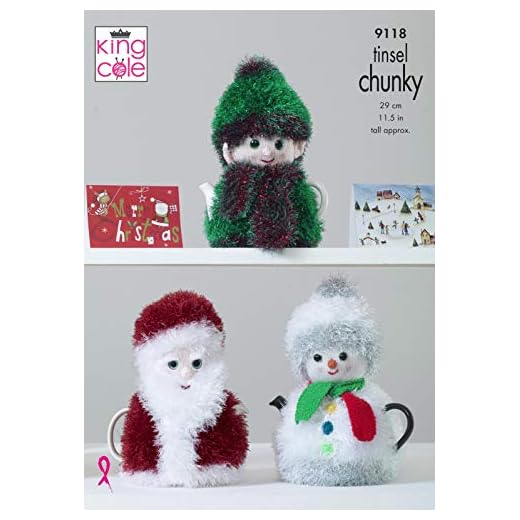 King Cole Patron de tricot 9118 Couvre-théière de Noël en guirlande épaisse et Dollymix DK