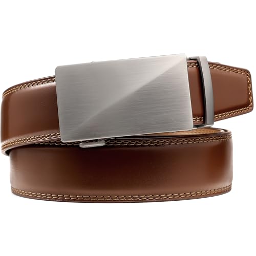 Image of Founders & C Men's Ratchet Belt 1 3 /8 inch,Leather Dress Belt Adjustable with Click Sliding Buckle Trim to Exact Fit