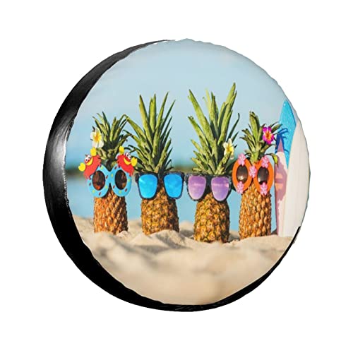 747 Rueda Protector Paisaje De Playa De Verano con Piñas Hippies con Gafas De Sol Antipolvo Caso Protector Protector Solar Cubiertas De Las Ruedas para Camionetas Coches 16inch